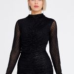 Long Sleeve Mini Chiffon Bodycon Regular Black Evening Dress