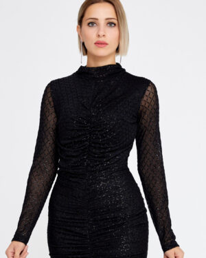 Long Sleeve Mini Chiffon Bodycon Regular Black Evening Dress
