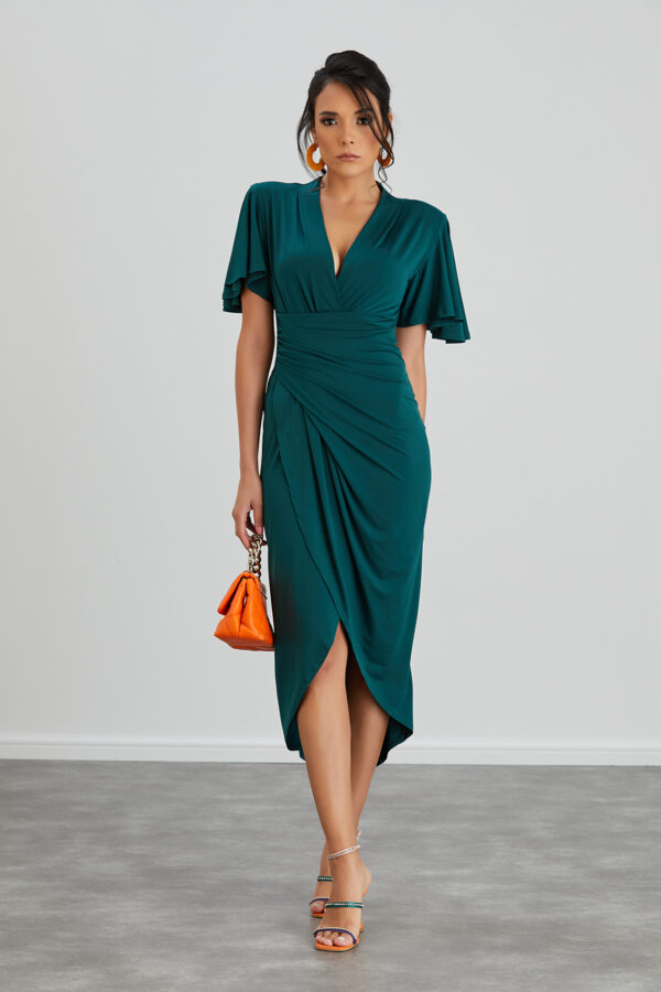 NANZ Elysia Angel Sleeve Wrap Midi Dress I Green - Image 2