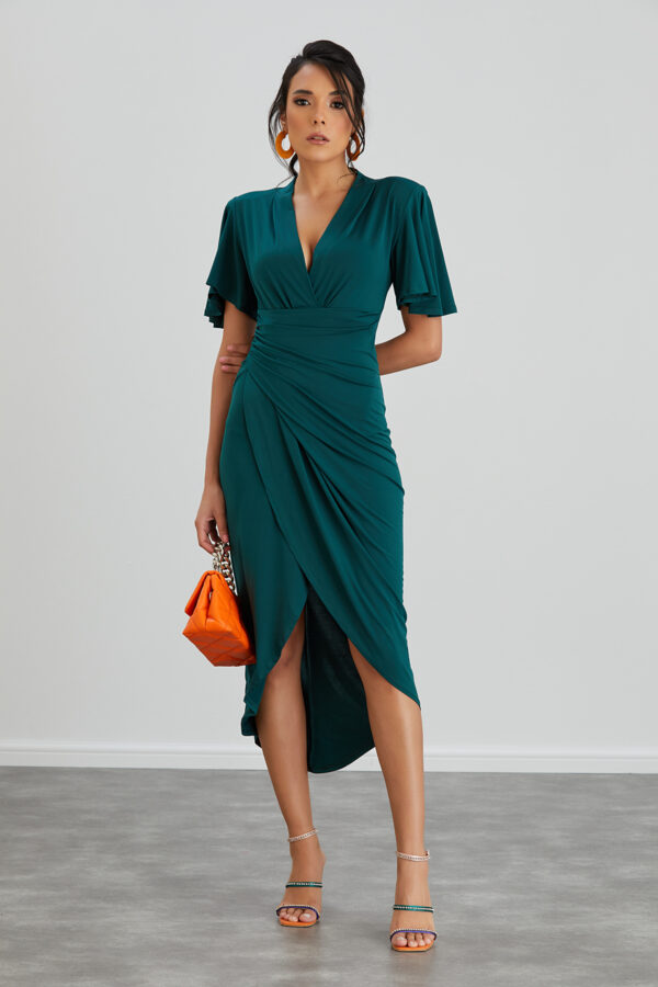 NANZ Elysia Angel Sleeve Wrap Midi Dress I Green - Image 3