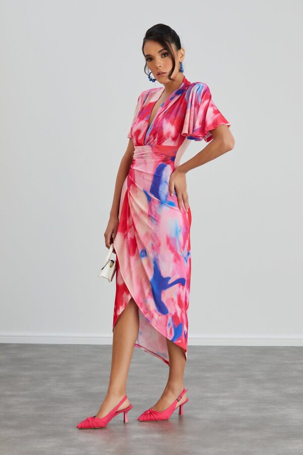 NANZ Ivy luxe midi dress in fuscjia pink - Image 3