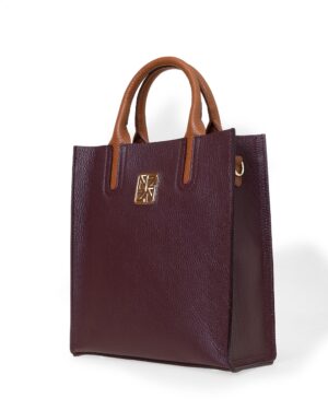 NANZ Milano Pebbled Leather Compact Tote Burgundy