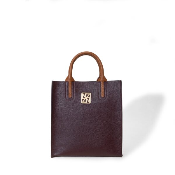 NANZ Milano Pebbled Leather Compact Tote Burgundy - Image 2