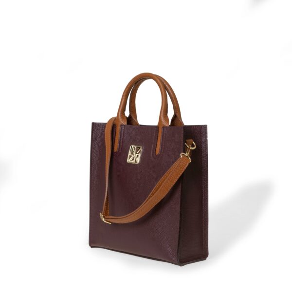 NANZ Milano Pebbled Leather Compact Tote Burgundy - Image 4