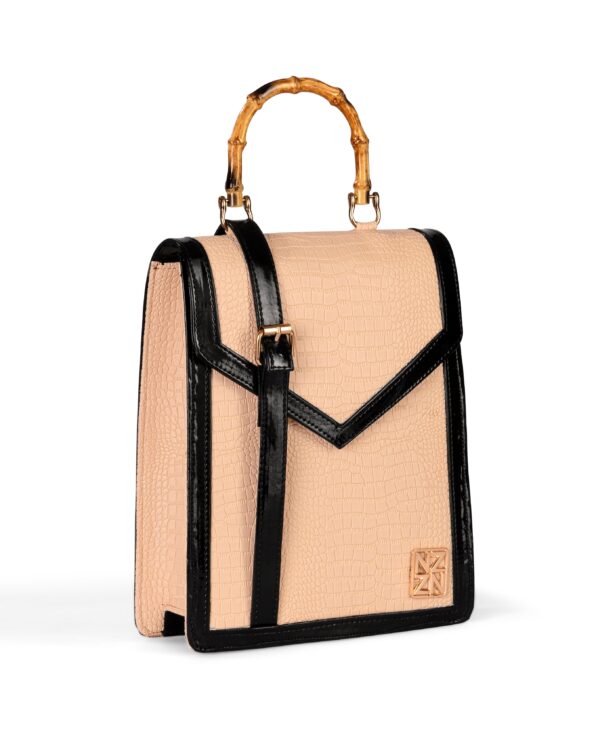 NOIRÉ Bamboo Handbag in Patterned Nude Beige - Image 2