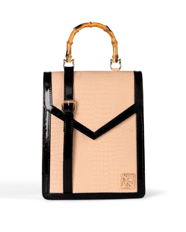 NOIRÉ Bamboo Handbag in Patterned Nude Beige