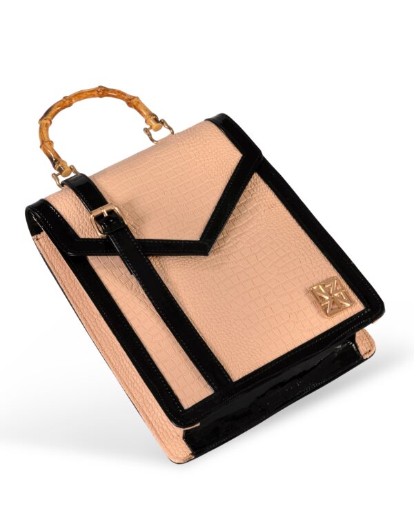 NOIRÉ Bamboo Handbag in Patterned Nude Beige - Image 3
