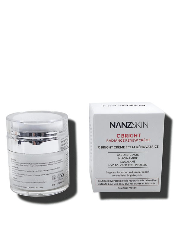 Nanzskin C Bright Radiance Renew Crème packaging with jar and box on a white background