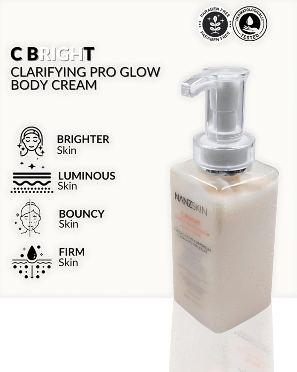 C BRIGHT™ Clarifying Pro Glow Body Crème Clinical-Grade Brightening. Resilient, Luminous Skin from Neck to Toe. Transform your daily body care into a targeted treatment ritual with the C Bright Clarifying Pro Glow Body Crème—a high-performance formula developed to visibly brighten, hydrate, and improve skin texture with proven clinical efficacy.