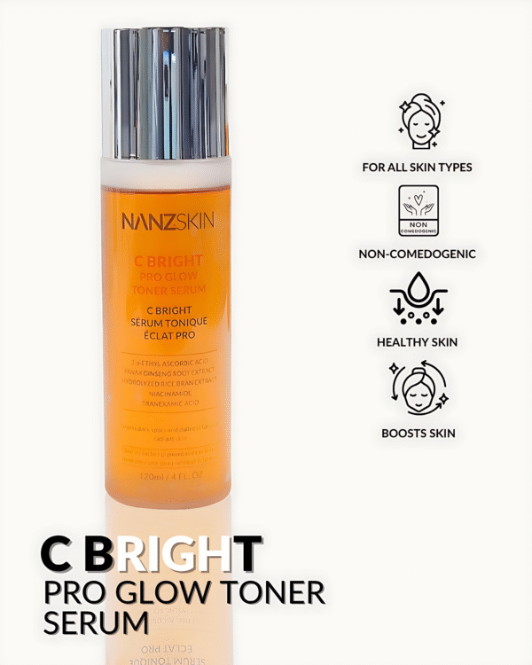 Clinical-Grade Brightening. Radiant, Resilient Skin from the First Step. Elevate your skincare ritual with the C BRIGHT™ Pro Glow Toner Serum a high-potency formula designed to brighten, clarify, and plump the skin, creating the perfect canvas for your skincare regimen.