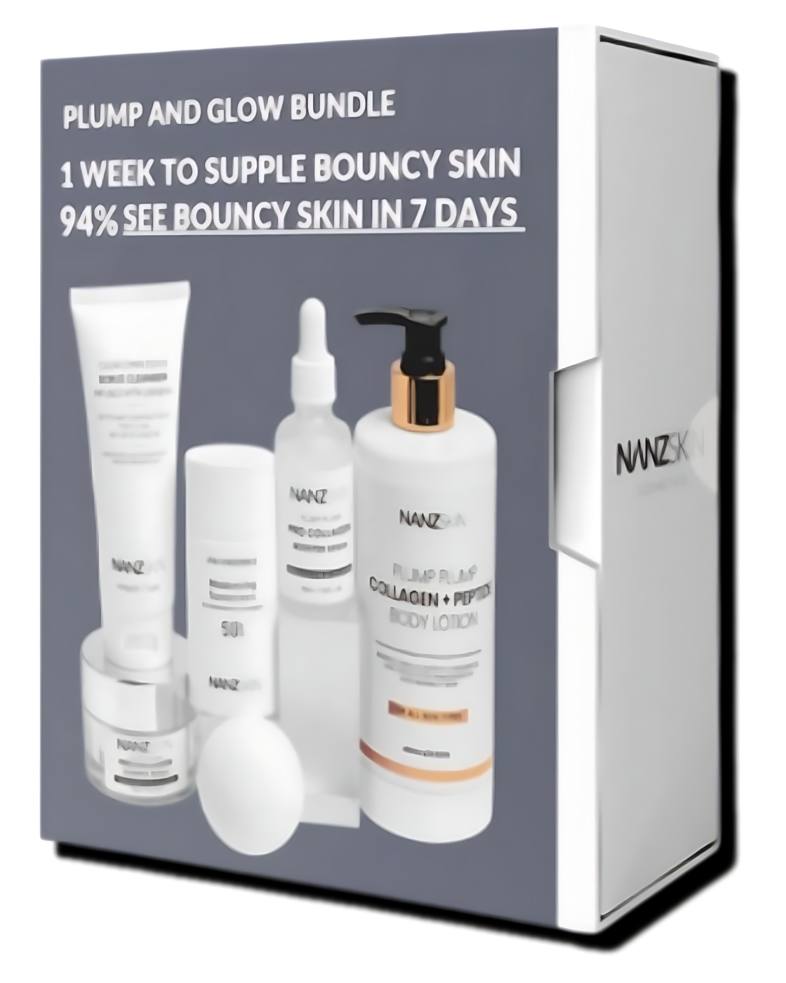 Transform your skin in just 7 days with our premium PLUMP AND GLOW BUNDLE. This carefully curated collection combines three powerful NANZSKIN Plump Plump products designed to deliver supple, bouncy skin through advanced collagen technology.